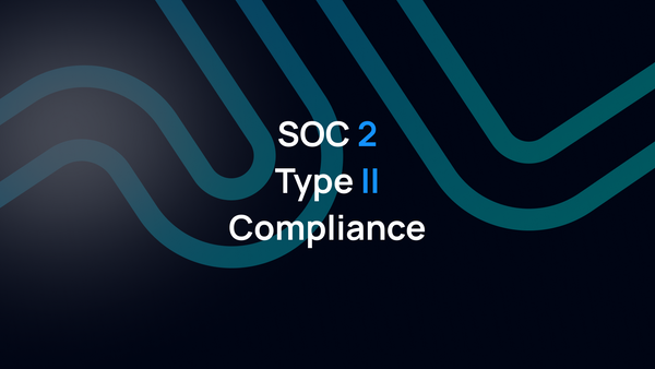 Teifi brand graphic reading SOC 2 Type II Compliance over the Teifi wave motif in navy and teal