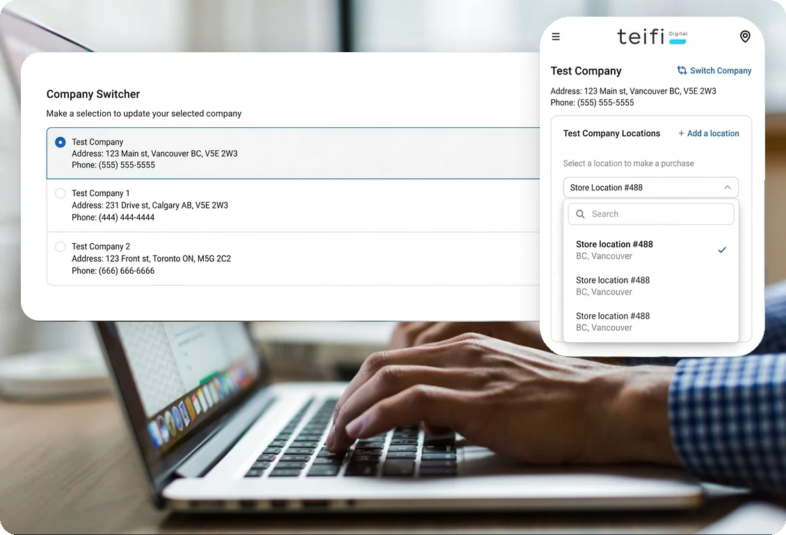Teifi Labs software running inside the Shopify admin on a laptop