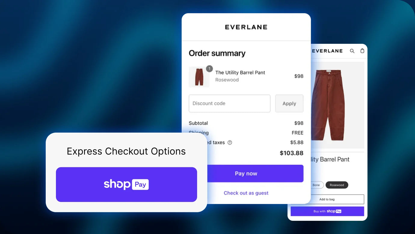 A checkout with Shop Pay offered as an express checkout option